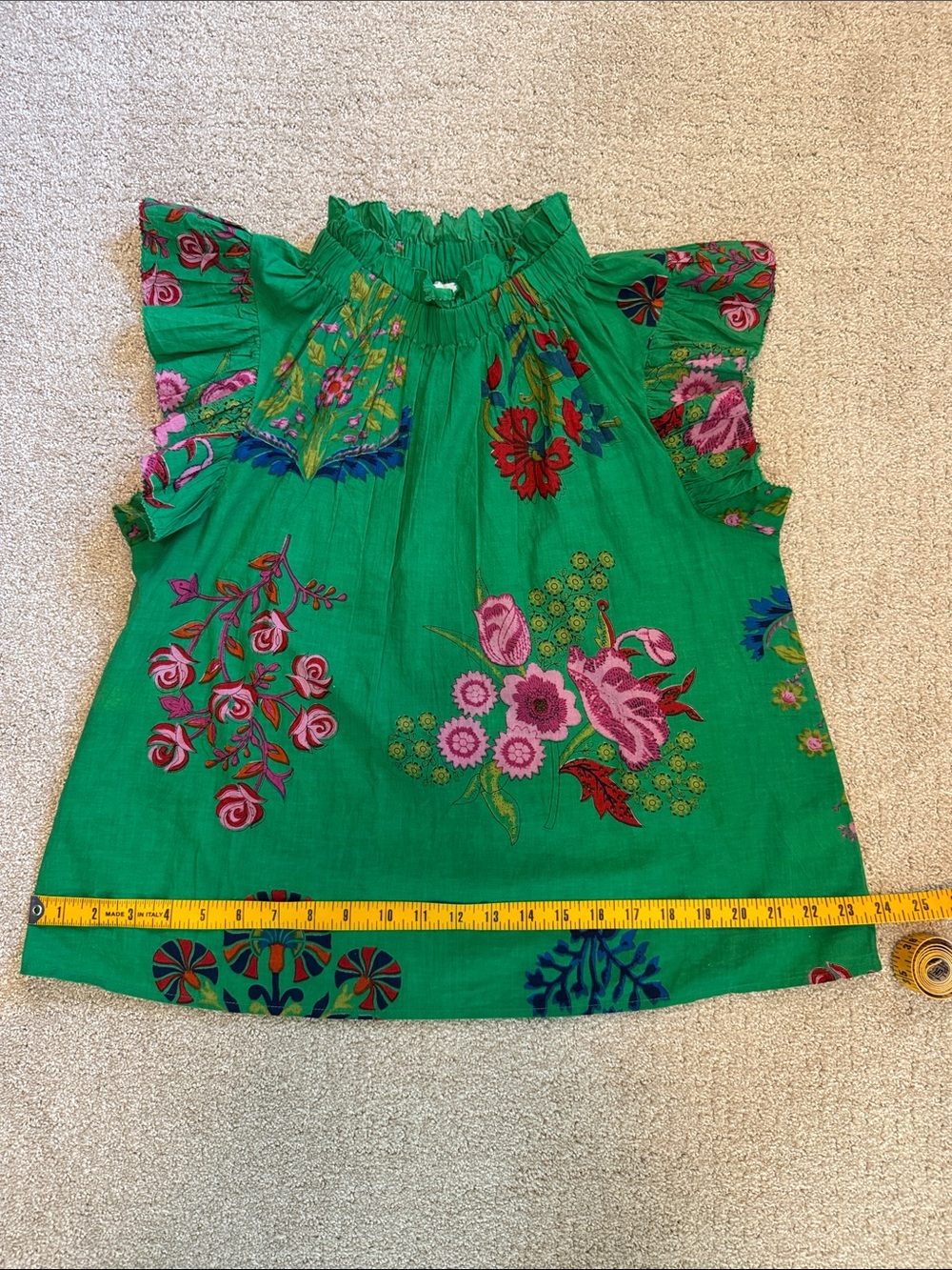 THML Green Floral Ruffle Sleeve cotton Tunic Top, XS - Picture 7 of 7